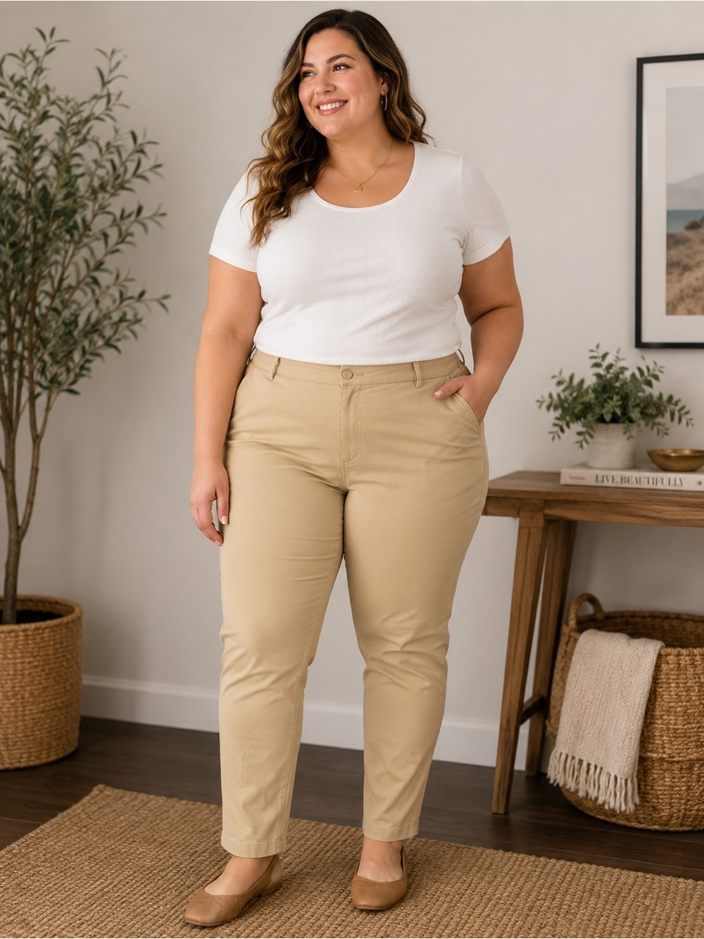 NWT Michael Kors Plus Size 16 Classic Straight Leg Chinos in Khaki
